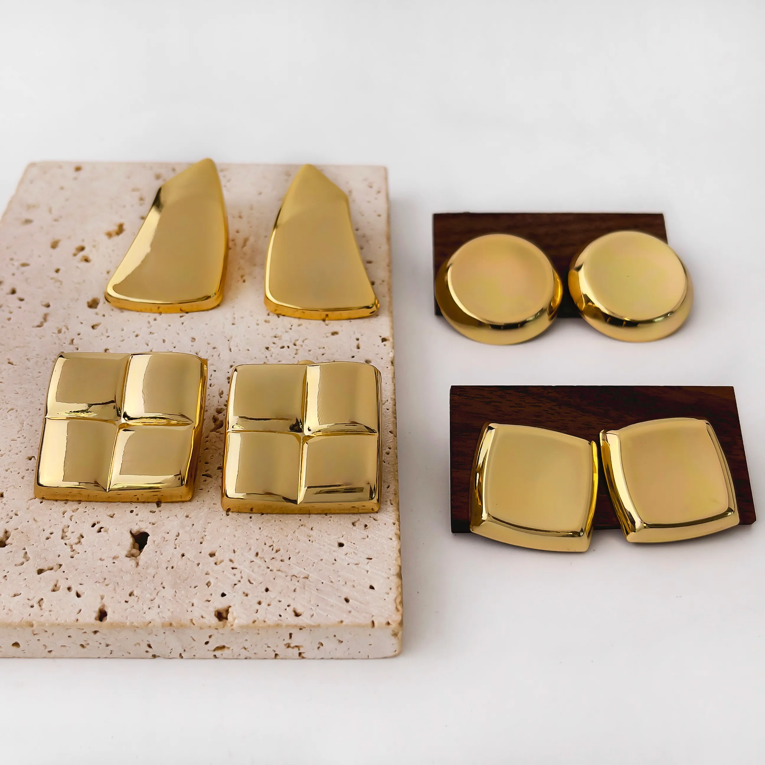1 Pair Retro Simple Style Geometric Copper 18K Gold Plated Ear Studs display picture 6