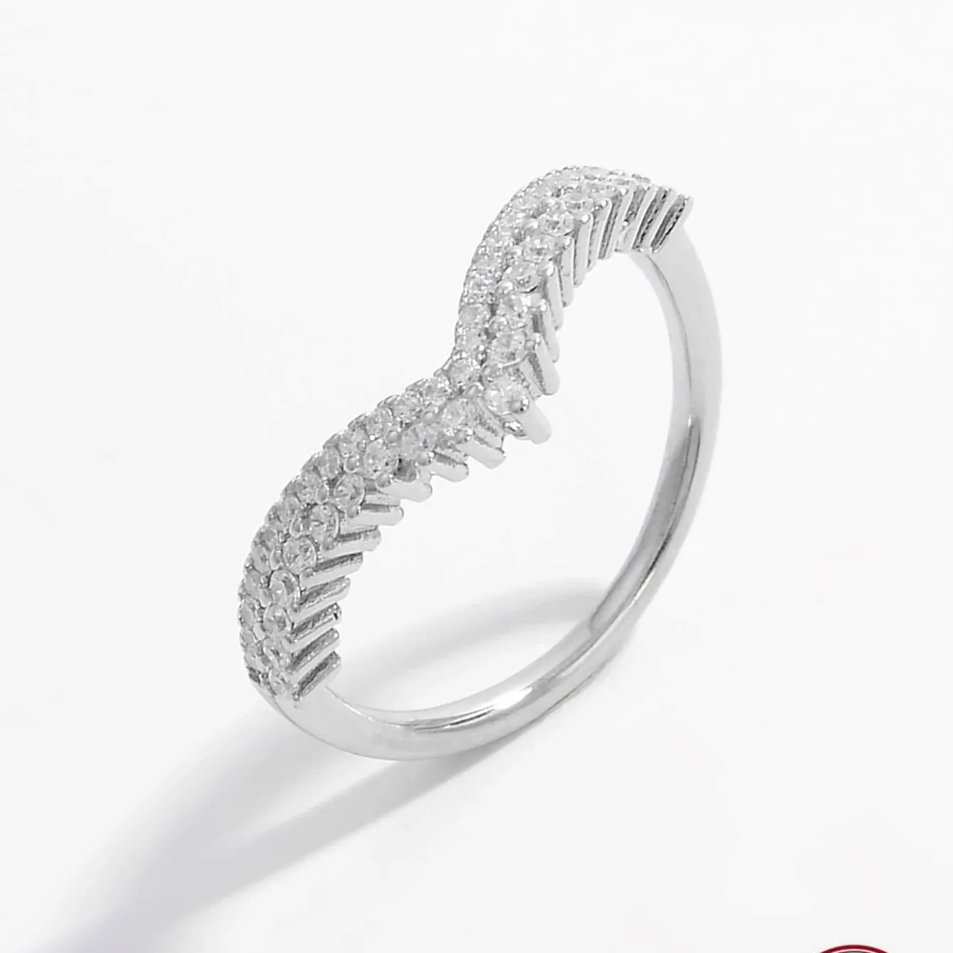 Sterling Silver White Gold Plated Simple Style Shiny Inlay V Shape Zircon Rings display picture 2