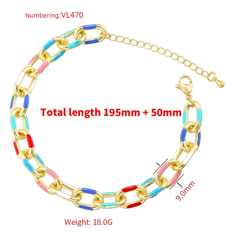 Copper 18K Gold Plated Hip-Hop Beach Cool Style Patchwork Enamel Plating Color Block Copper Bracelets Necklace Jewelry Set display picture 5