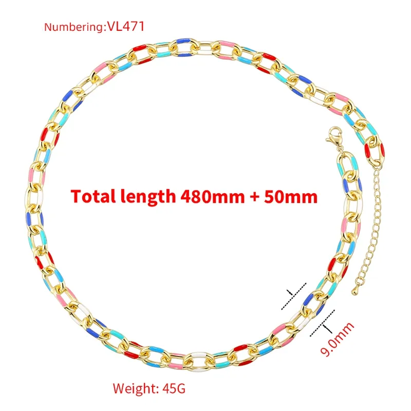 Copper 18K Gold Plated Hip-Hop Beach Cool Style Patchwork Enamel Plating Color Block Copper Bracelets Necklace Jewelry Set display picture 6