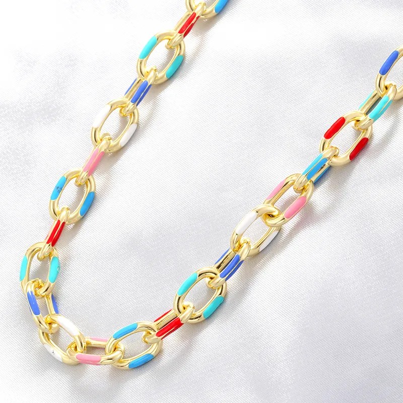 Copper 18K Gold Plated Hip-Hop Beach Cool Style Patchwork Enamel Plating Color Block Copper Bracelets Necklace Jewelry Set display picture 10