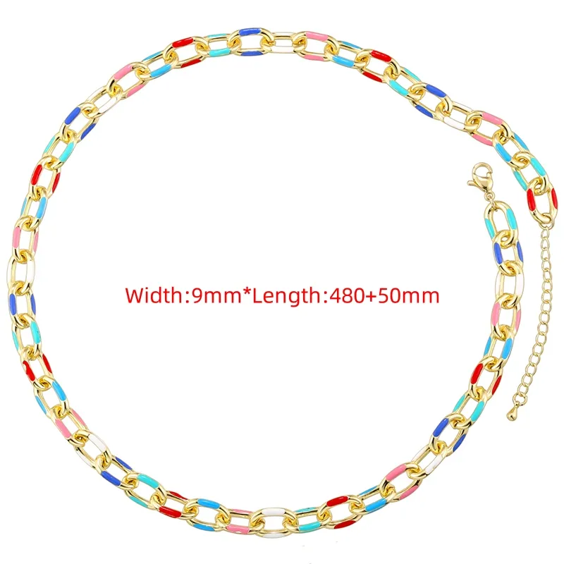 Copper 18K Gold Plated Hip-Hop Beach Cool Style Patchwork Enamel Plating Color Block Copper Bracelets Necklace Jewelry Set display picture 3