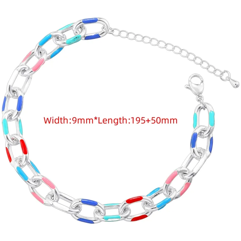 Copper 18K Gold Plated Hip-Hop Beach Cool Style Patchwork Enamel Plating Color Block Copper Bracelets Necklace Jewelry Set display picture 4