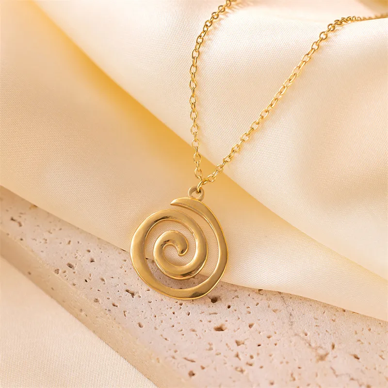 Wholesale Jewelry Casual Cute Classic Style Solid Color Spiral 304 Stainless Steel 18K Gold Plated Pendant Necklace display picture 5
