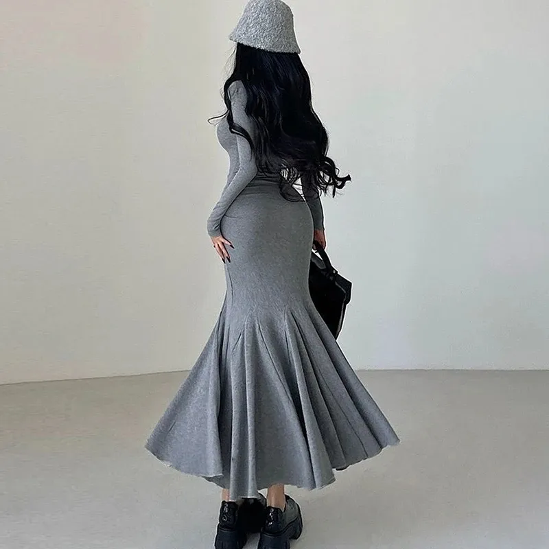 Women's Sheath Dress Simple Style Classic Style U Neck Wrap Long Sleeve Simple Solid Color Maxi Long Dress Daily Date Bar display picture 2