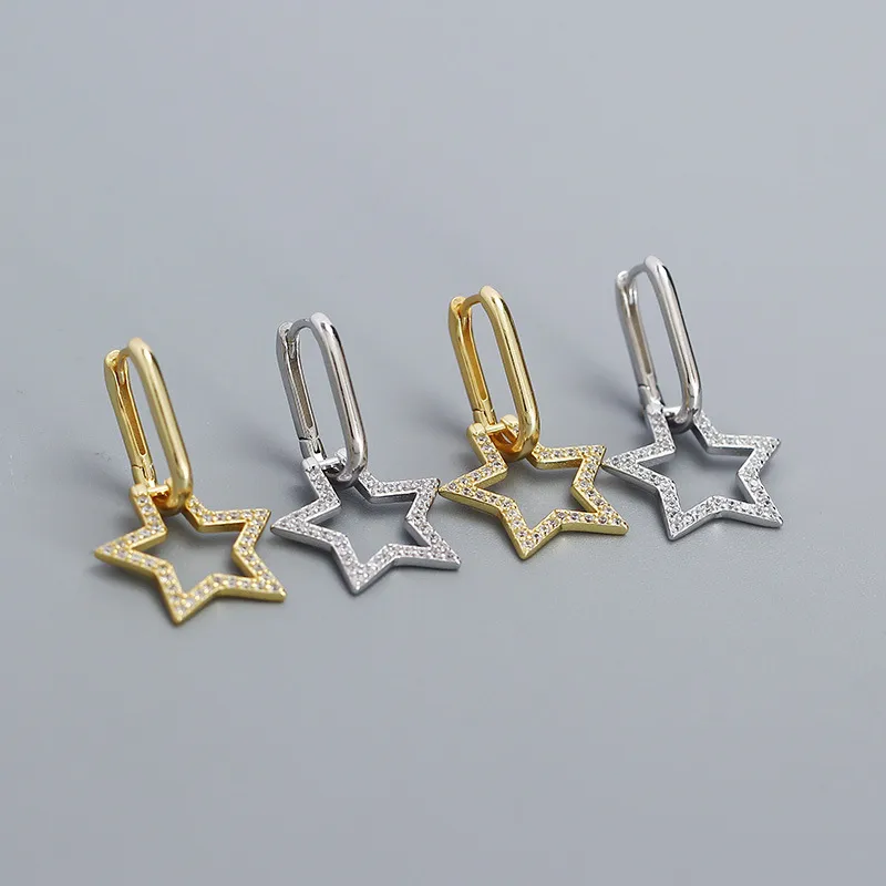 1 Pair 925 Sterling Silver Zircon Star Drop Earrings display picture 1