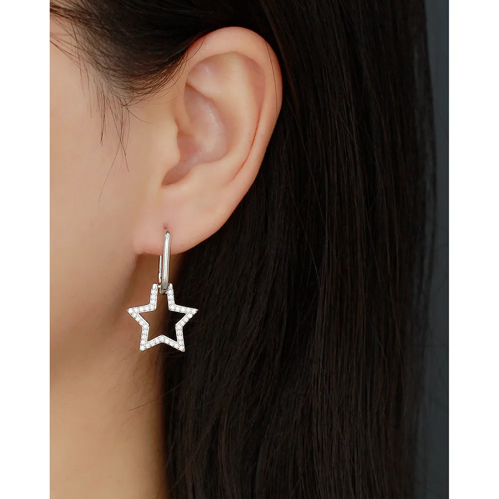 1 Pair 925 Sterling Silver Zircon Star Drop Earrings display picture 3