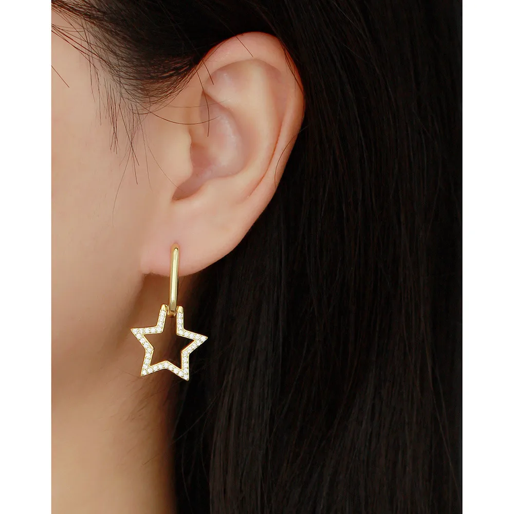 1 Pair 925 Sterling Silver Zircon Star Drop Earrings display picture 4