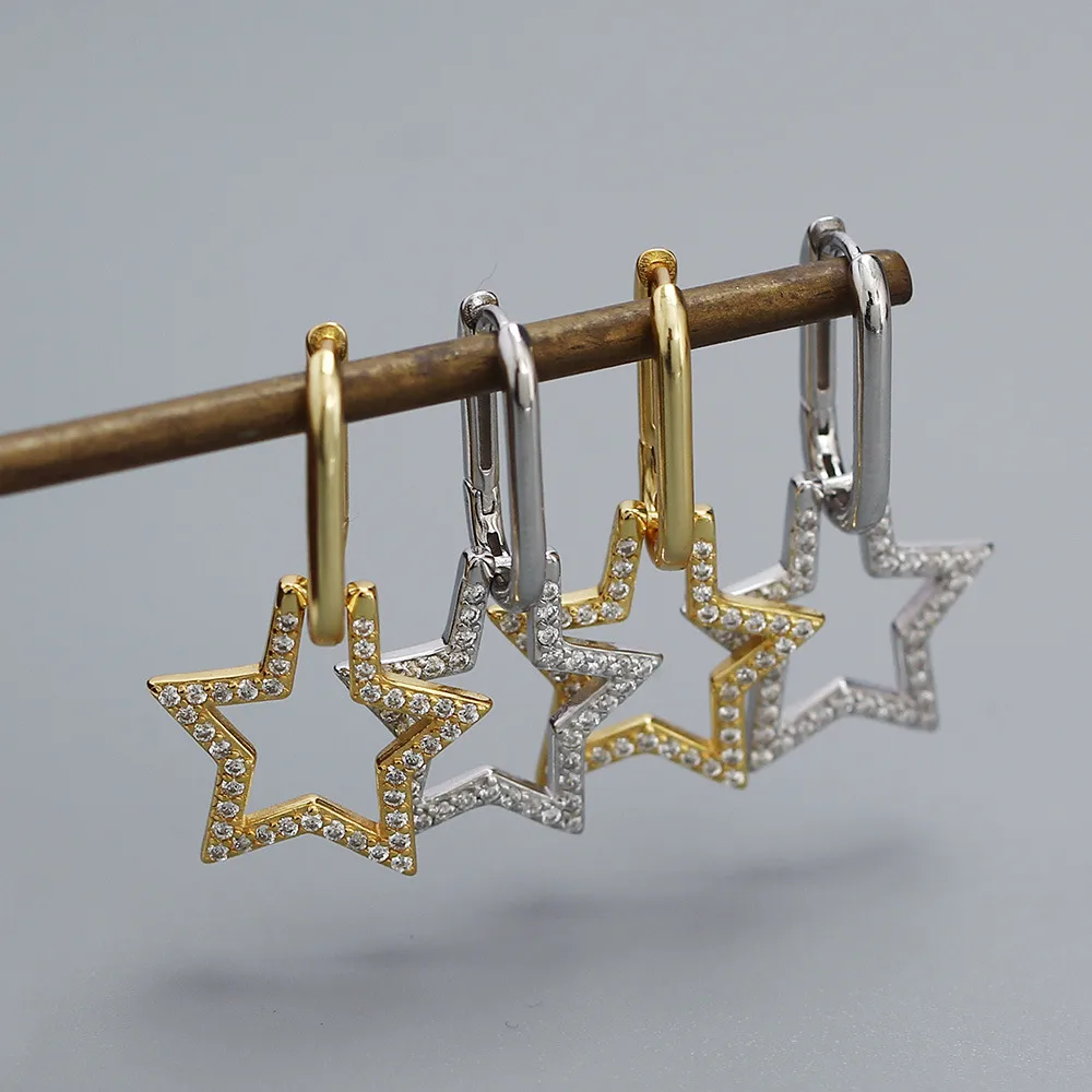 1 Pair 925 Sterling Silver Zircon Star Drop Earrings display picture 5