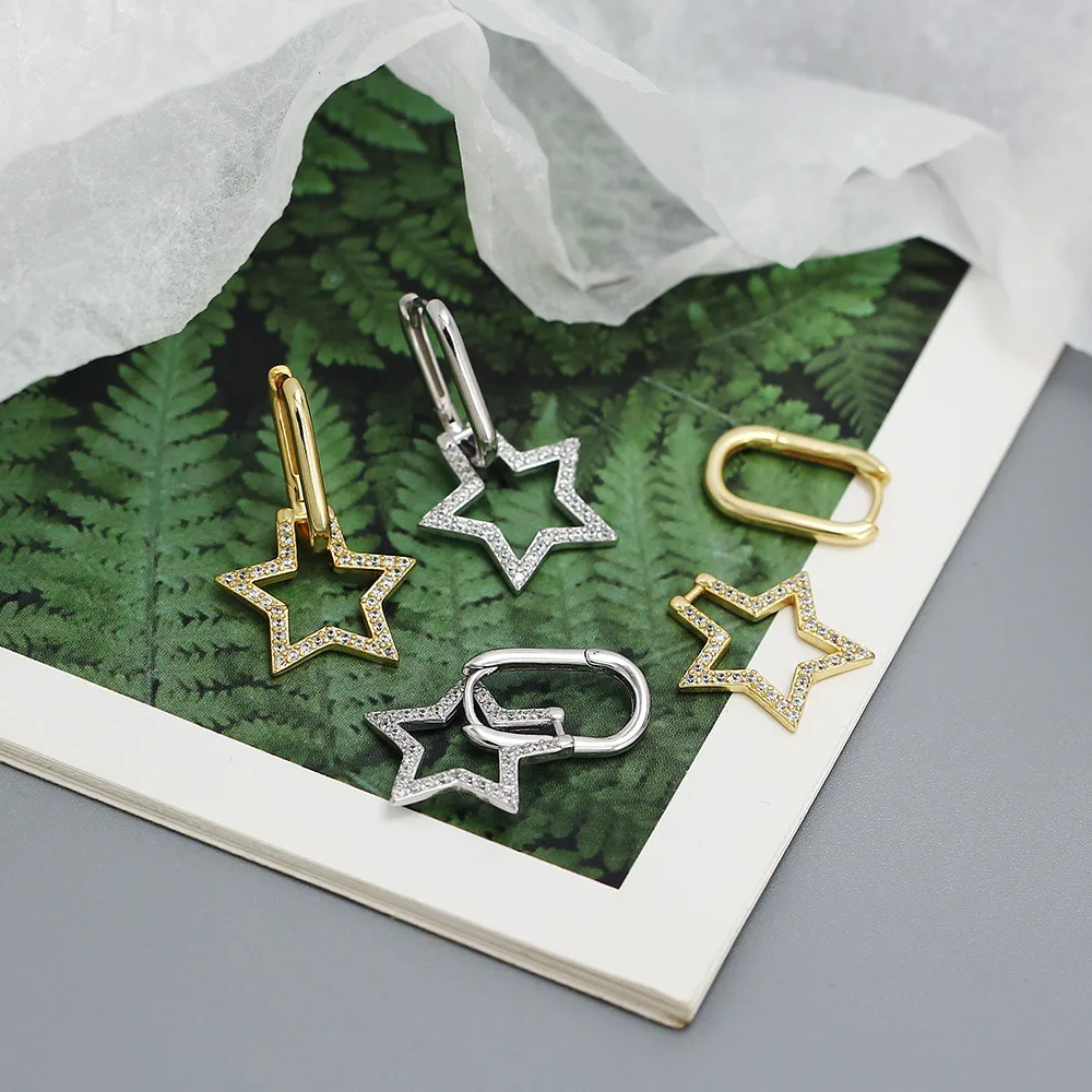 1 Pair 925 Sterling Silver Zircon Star Drop Earrings display picture 6