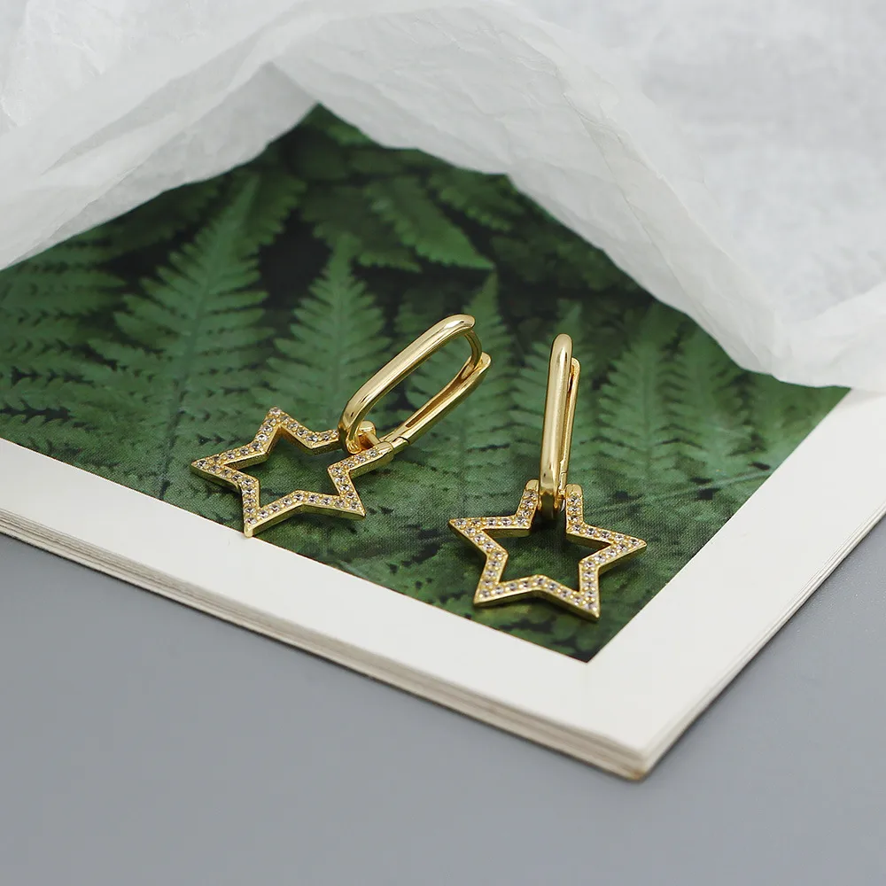 1 Pair 925 Sterling Silver Zircon Star Drop Earrings display picture 8