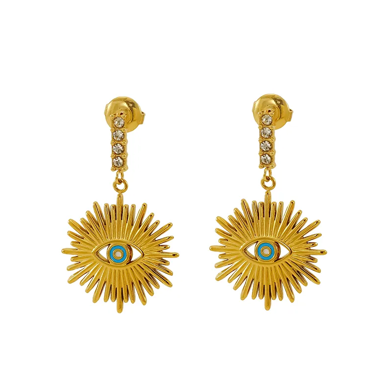 1 Pair IG Style Simple Style Shiny Eye Hollow Out Inlay 304 Stainless Steel Rhinestones 18K Gold Plated Drop Earrings display picture 2