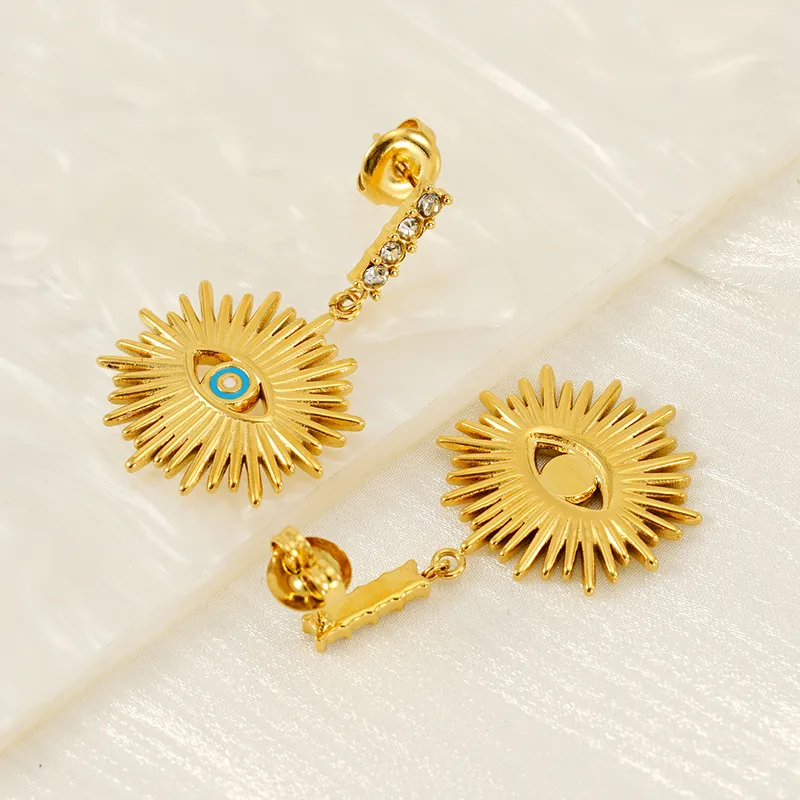 1 Pair IG Style Simple Style Shiny Eye Hollow Out Inlay 304 Stainless Steel Rhinestones 18K Gold Plated Drop Earrings display picture 3