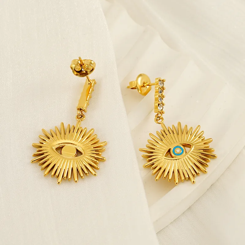 1 Pair IG Style Simple Style Shiny Eye Hollow Out Inlay 304 Stainless Steel Rhinestones 18K Gold Plated Drop Earrings display picture 4