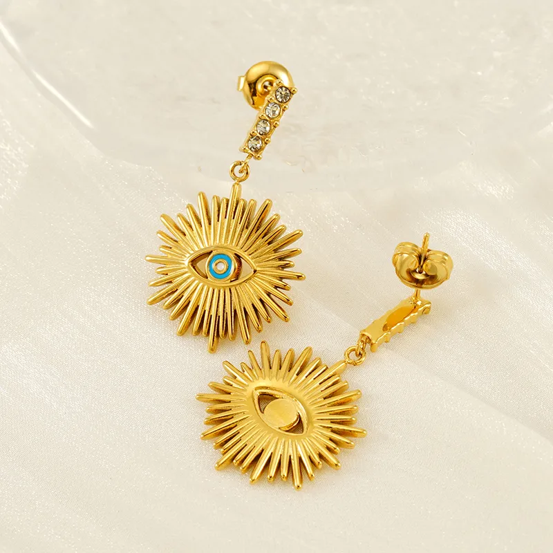 1 Pair IG Style Simple Style Shiny Eye Hollow Out Inlay 304 Stainless Steel Rhinestones 18K Gold Plated Drop Earrings display picture 7
