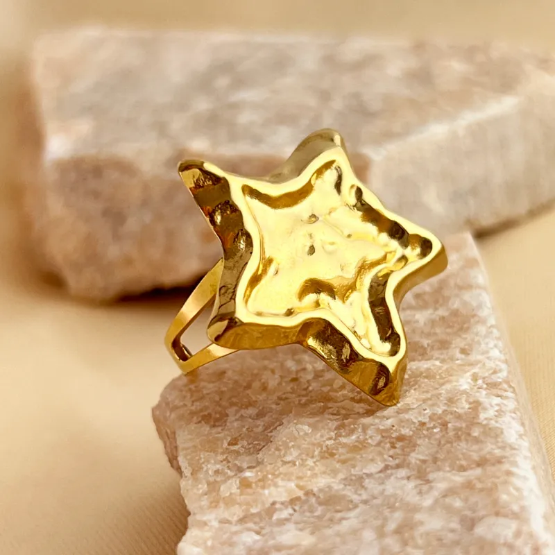 304 Stainless Steel 18K Gold Plated Elegant Glam Star Open Rings display picture 3