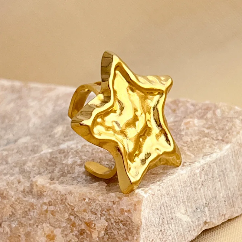 304 Stainless Steel 18K Gold Plated Elegant Glam Star Open Rings display picture 4
