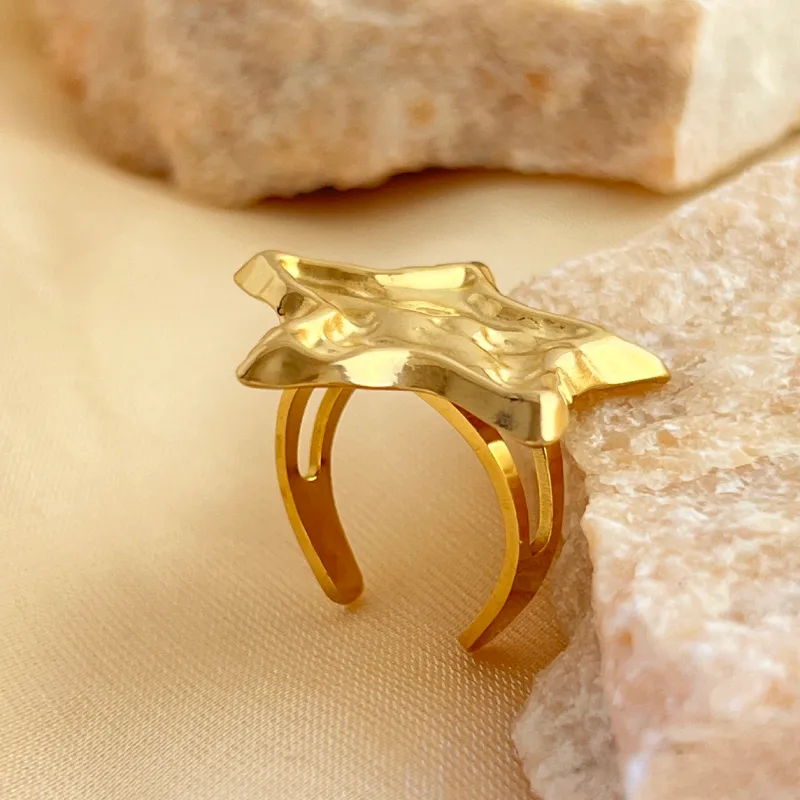 304 Stainless Steel 18K Gold Plated Elegant Glam Star Open Rings display picture 2