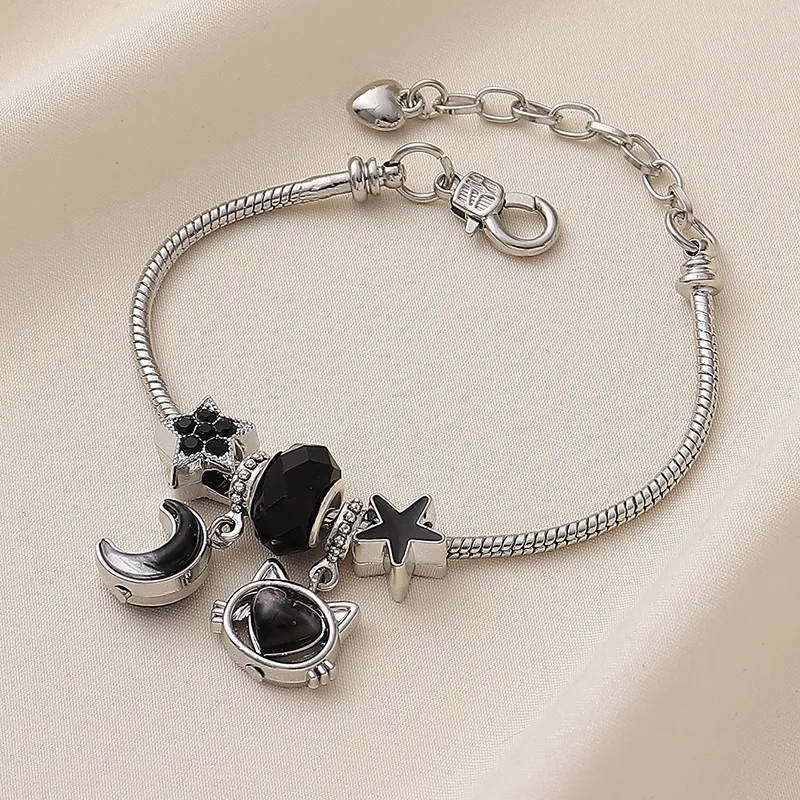 Wholesale Jewelry Y2K Cool Style Star Moon Cat Synthetic Resin Alloy Copper Resin Rhinestones Enamel Hollow Out Inlay Bracelets display picture 1