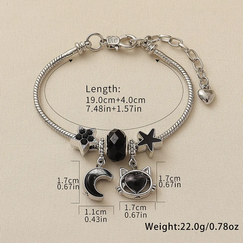 Wholesale Jewelry Y2K Cool Style Star Moon Cat Synthetic Resin Alloy Copper Resin Rhinestones Enamel Hollow Out Inlay Bracelets display picture 2