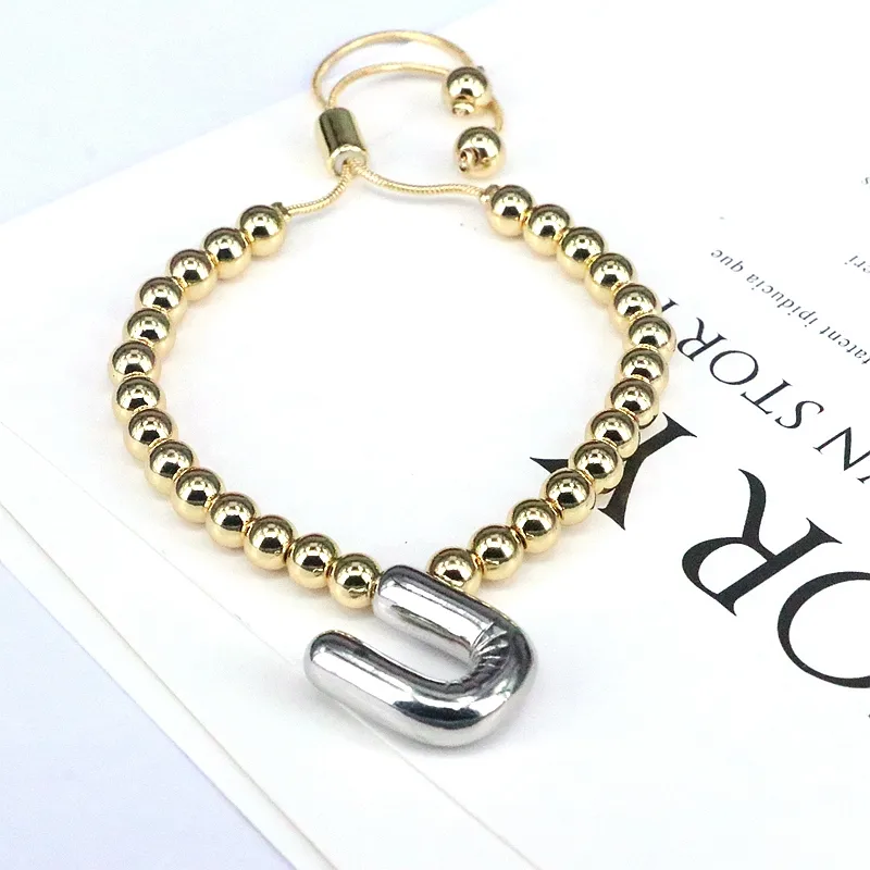 Copper Gold Plated Vintage Style Simple Style Plating Letter Bracelets display picture 4
