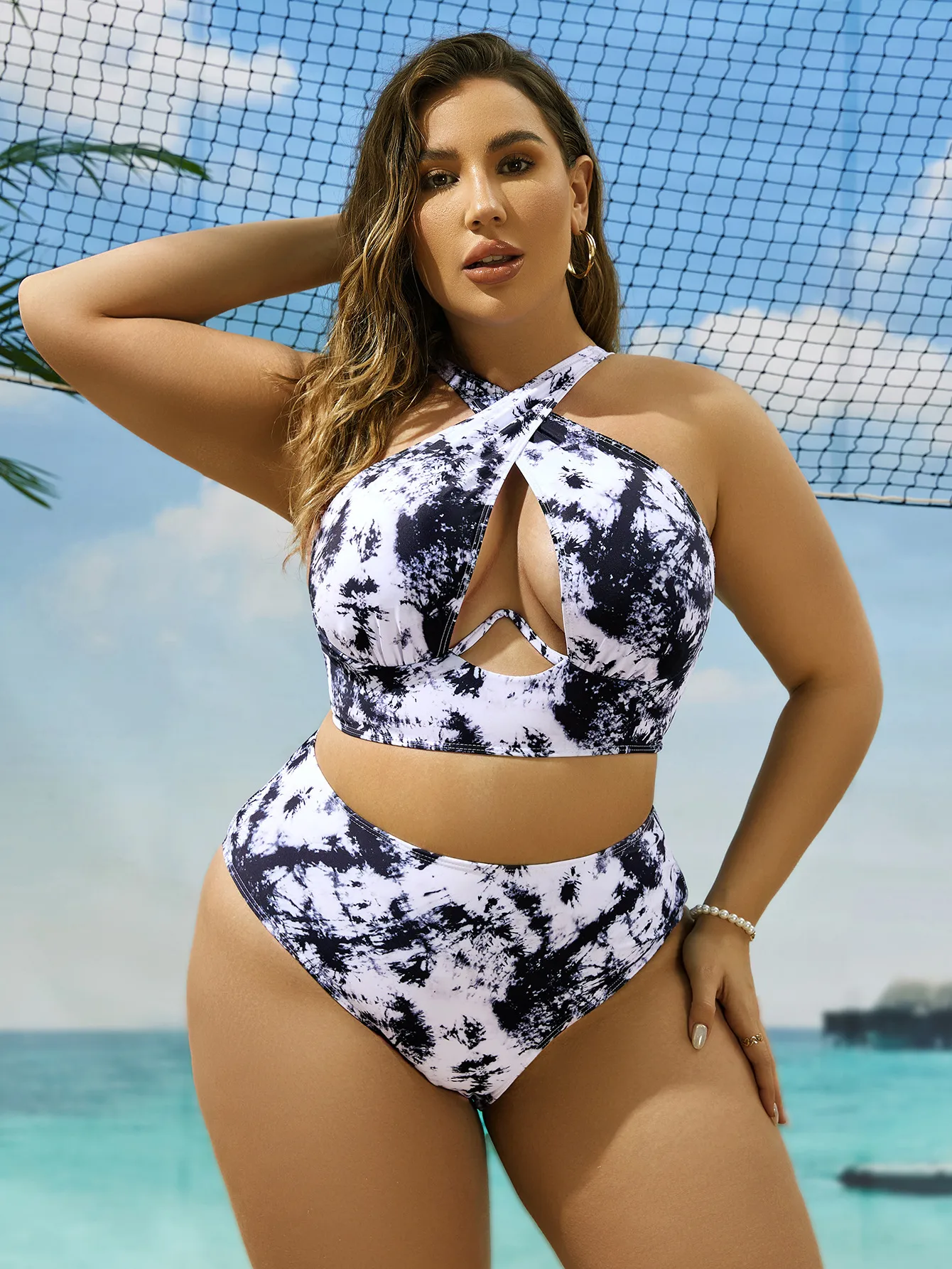 Women's Solid Color Floral 2 Pieces Set Plus Size Swimwear Swimwear display picture 3