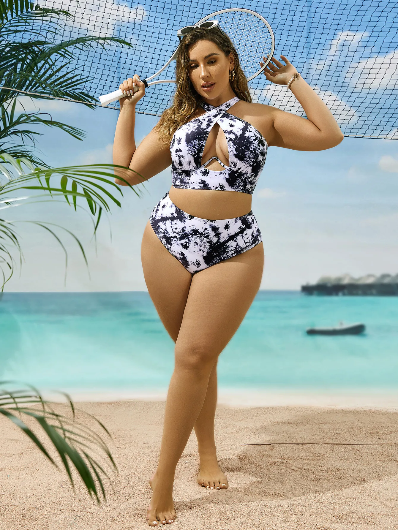 Women's Solid Color Floral 2 Pieces Set Plus Size Swimwear Swimwear display picture 4