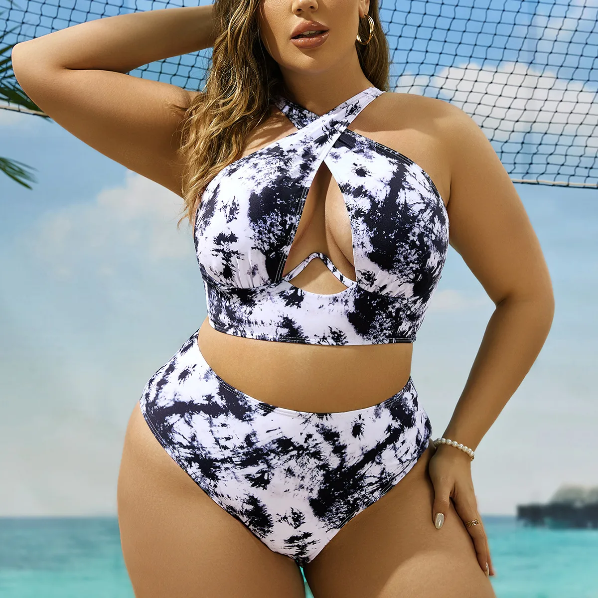 Women's Solid Color Floral 2 Pieces Set Plus Size Swimwear Swimwear display picture 6