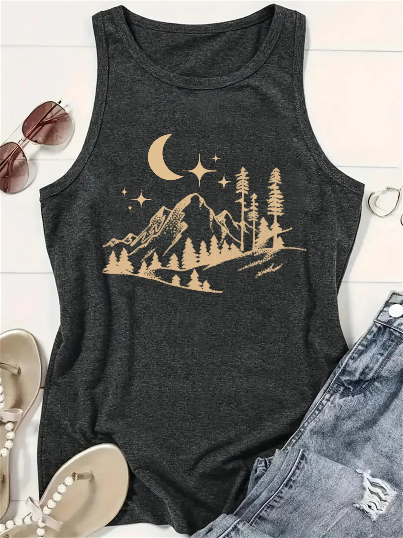 Women's Racerback Tank Tops Tank Tops Printing Streetwear Star Moon display picture 5