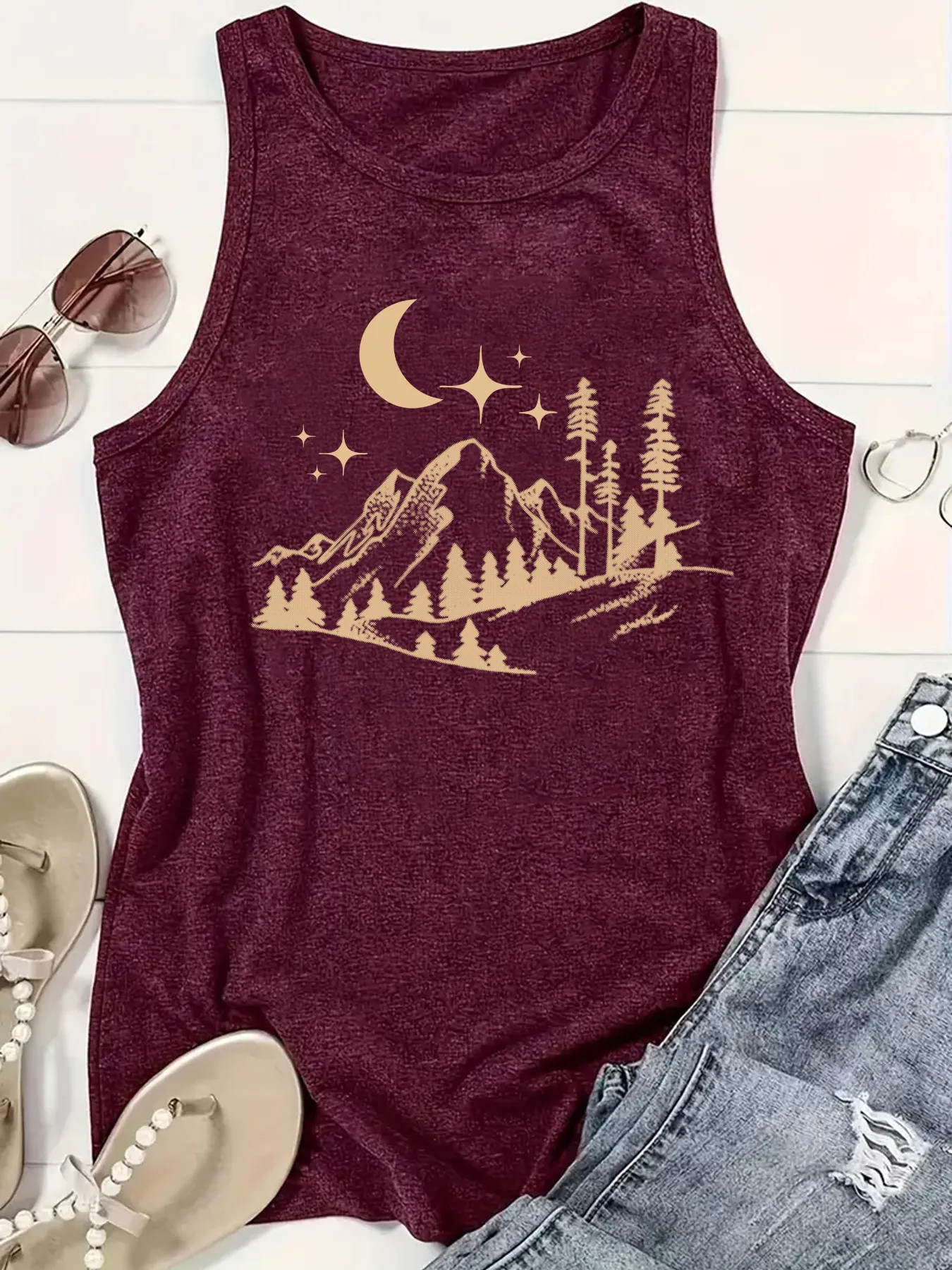 Women's Racerback Tank Tops Tank Tops Printing Streetwear Star Moon display picture 6