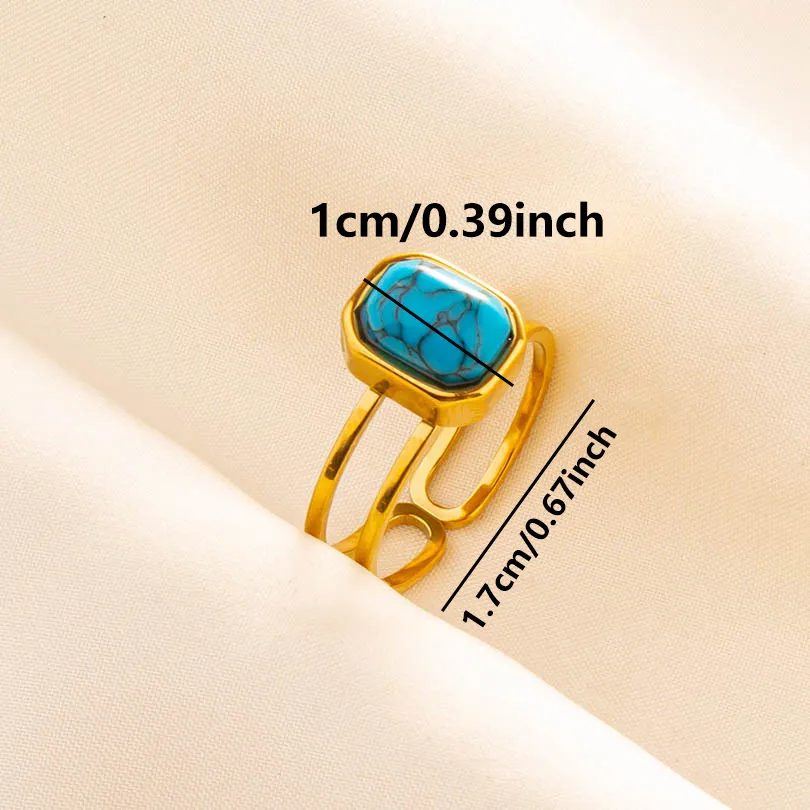 304 Stainless Steel 18K Gold Plated Vintage Style Classic Style Inlay Geometric Artificial Gemstones Imitating Stone Open Rings display picture 7