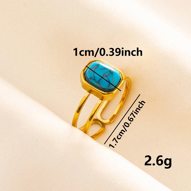 304 Stainless Steel 18K Gold Plated Vintage Style Classic Style Inlay Geometric Artificial Gemstones Imitating Stone Open Rings display picture 8