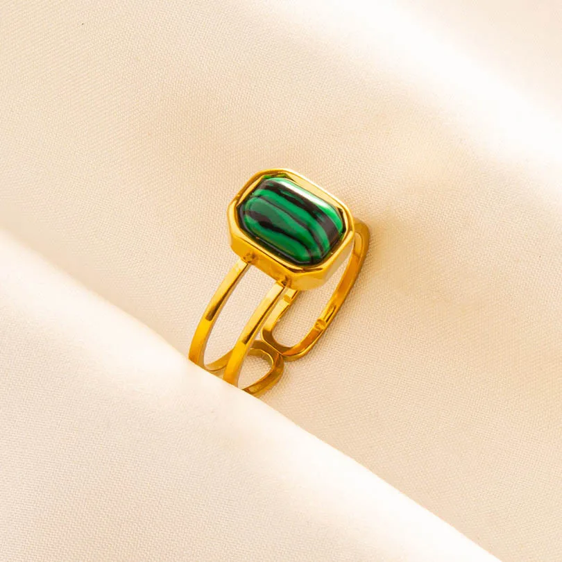 304 Stainless Steel 18K Gold Plated Vintage Style Classic Style Inlay Geometric Artificial Gemstones Imitating Stone Open Rings display picture 9