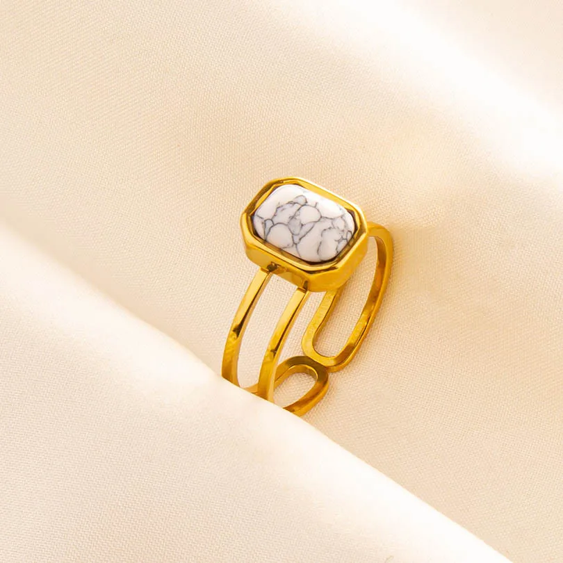 304 Stainless Steel 18K Gold Plated Vintage Style Classic Style Inlay Geometric Artificial Gemstones Imitating Stone Open Rings display picture 11