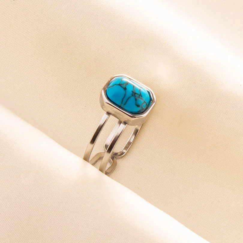 304 Stainless Steel 18K Gold Plated Vintage Style Classic Style Inlay Geometric Artificial Gemstones Imitating Stone Open Rings display picture 13