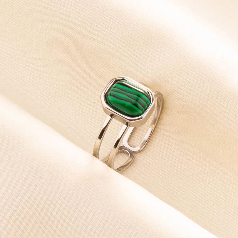 304 Stainless Steel 18K Gold Plated Vintage Style Classic Style Inlay Geometric Artificial Gemstones Imitating Stone Open Rings display picture 14