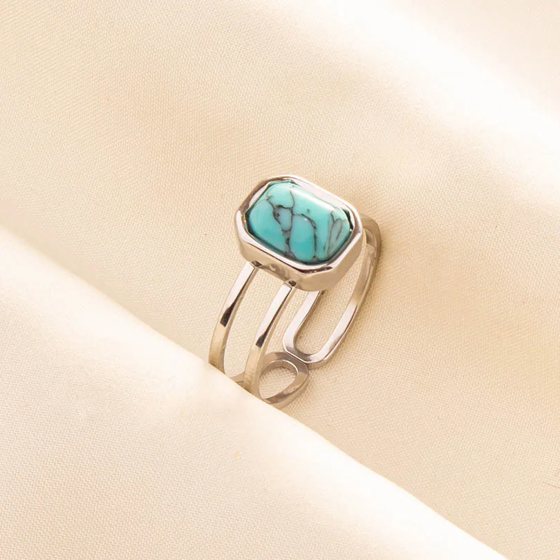 304 Stainless Steel 18K Gold Plated Vintage Style Classic Style Inlay Geometric Artificial Gemstones Imitating Stone Open Rings display picture 15