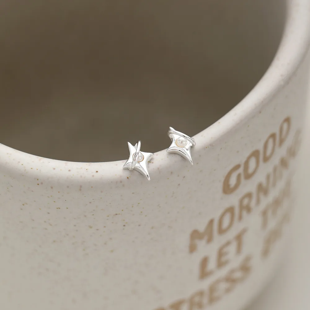1 Pair 925 Sterling Silver Pearl Star Ear Studs display picture 5