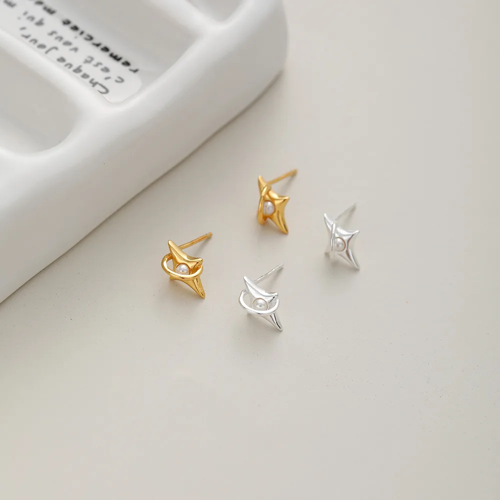 1 Pair 925 Sterling Silver Pearl Star Ear Studs display picture 4