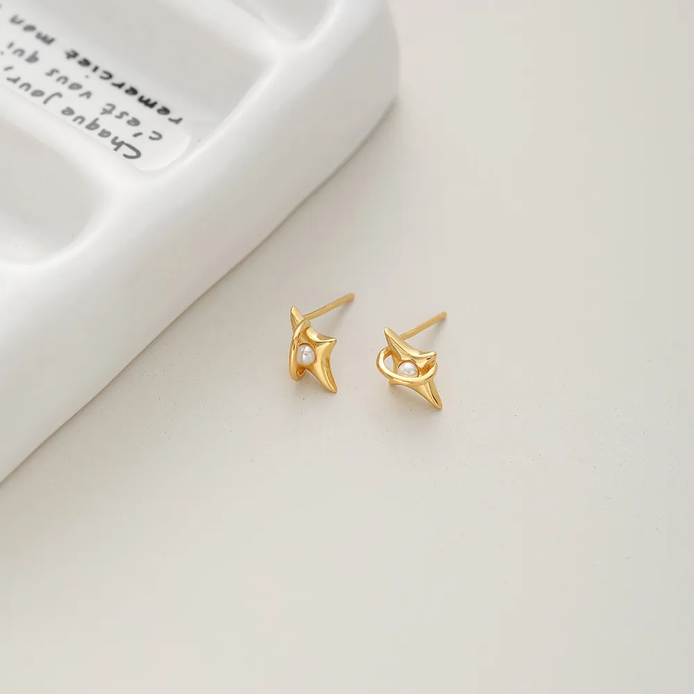1 Pair 925 Sterling Silver Pearl Star Ear Studs display picture 2
