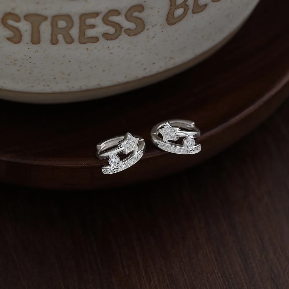 1 Pair 925 Sterling Silver Zircon Star Ear Studs display picture 3