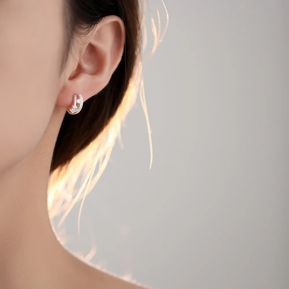 1 Pair 925 Sterling Silver Zircon Star Ear Studs display picture 6