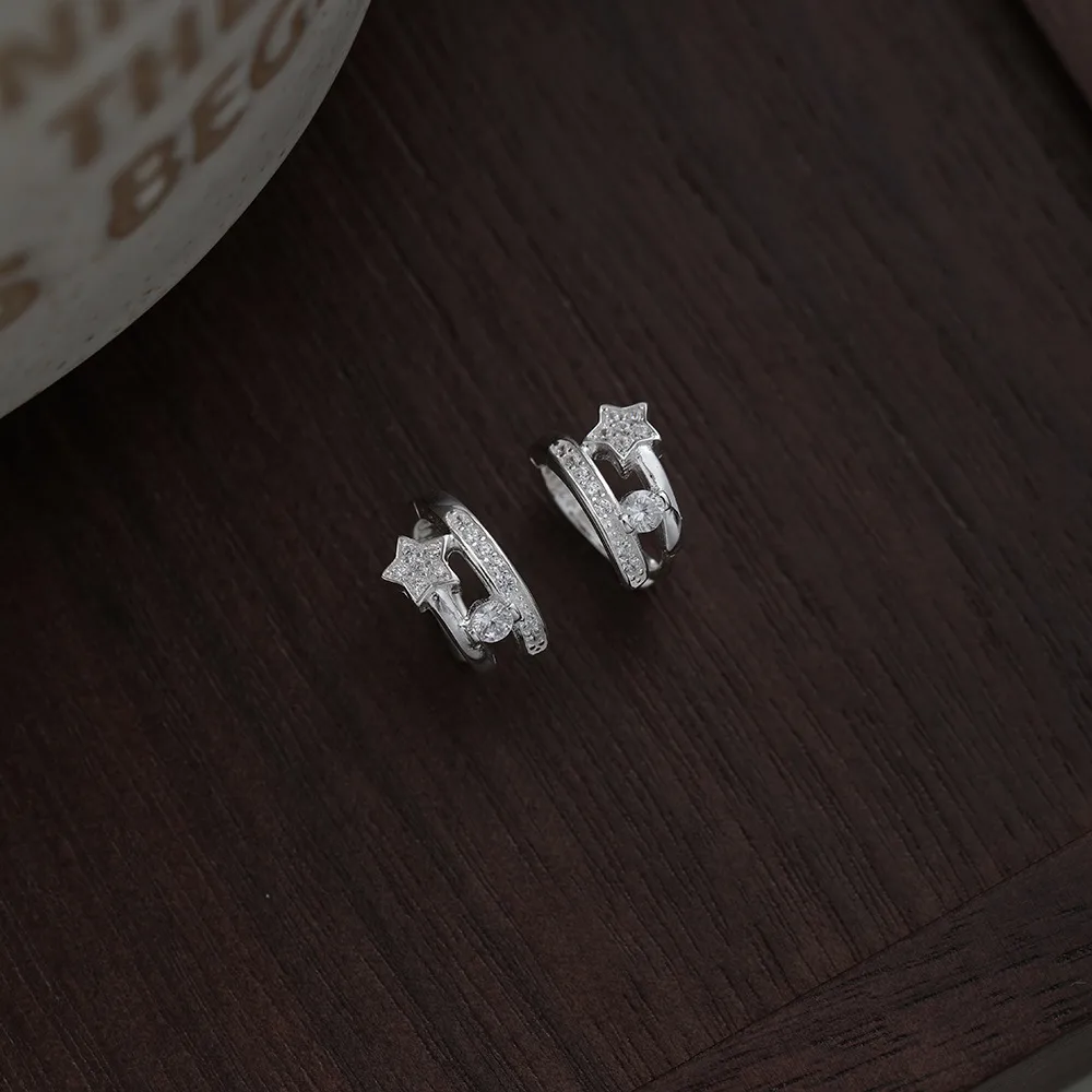 1 Pair 925 Sterling Silver Zircon Star Ear Studs display picture 5