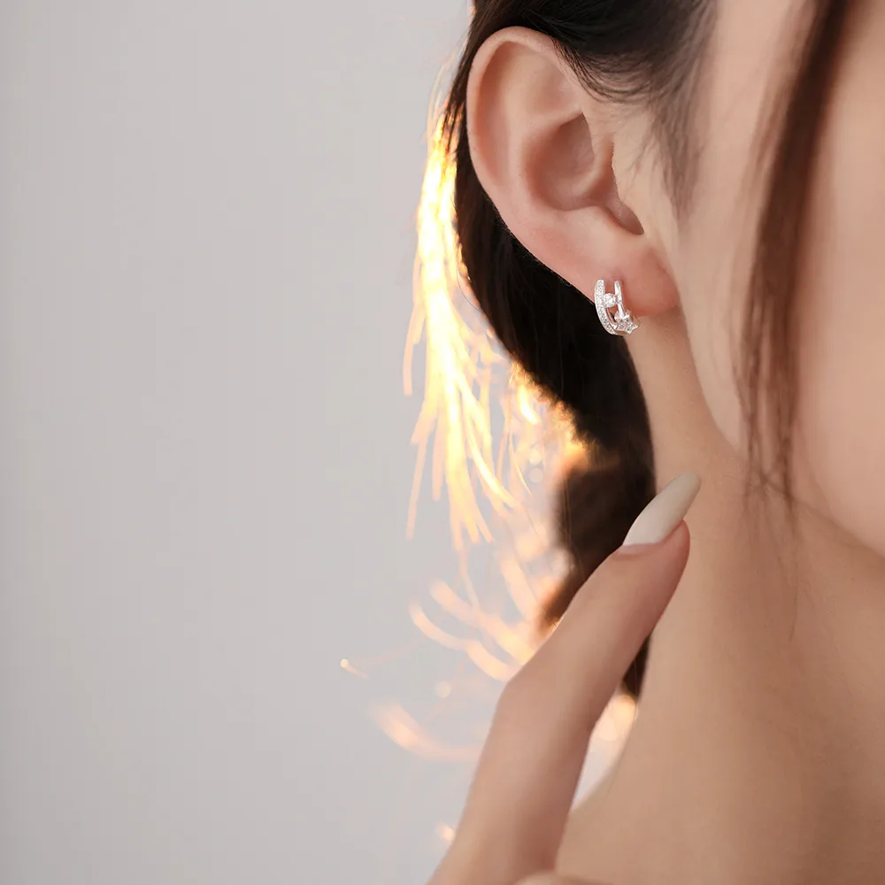 1 Pair 925 Sterling Silver Zircon Star Ear Studs display picture 7