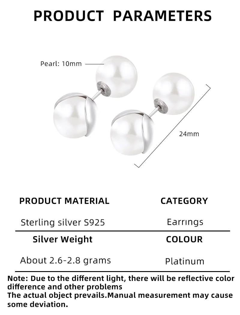 1 Pair White Gold Plated 925 Sterling Silver Pearl Solid Color Ear Studs display picture 2