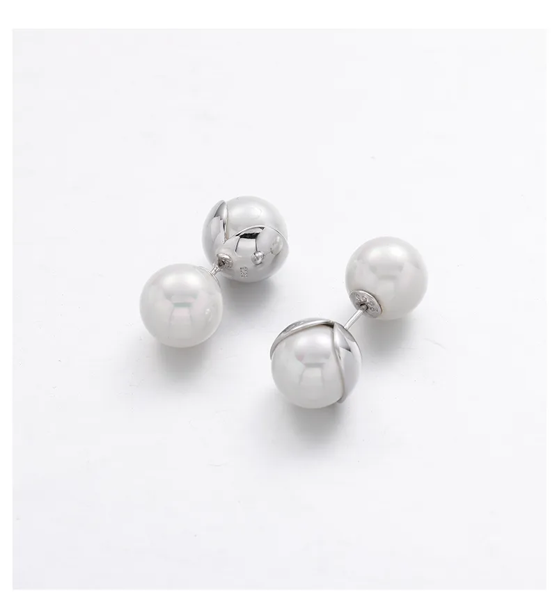 1 Pair White Gold Plated 925 Sterling Silver Pearl Solid Color Ear Studs display picture 3