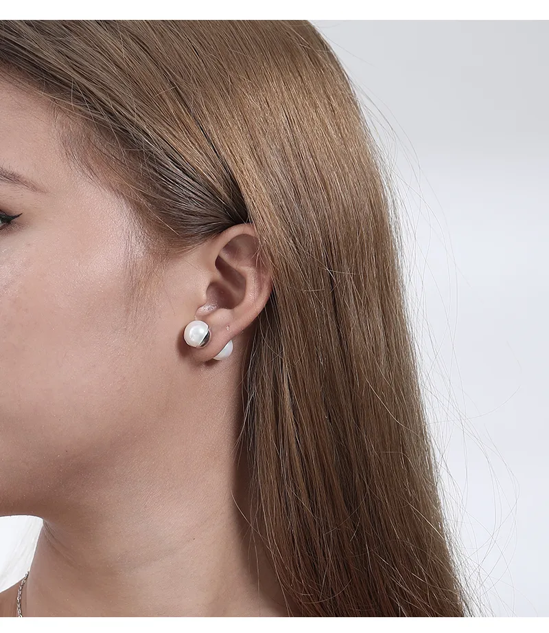 1 Pair White Gold Plated 925 Sterling Silver Pearl Solid Color Ear Studs display picture 4
