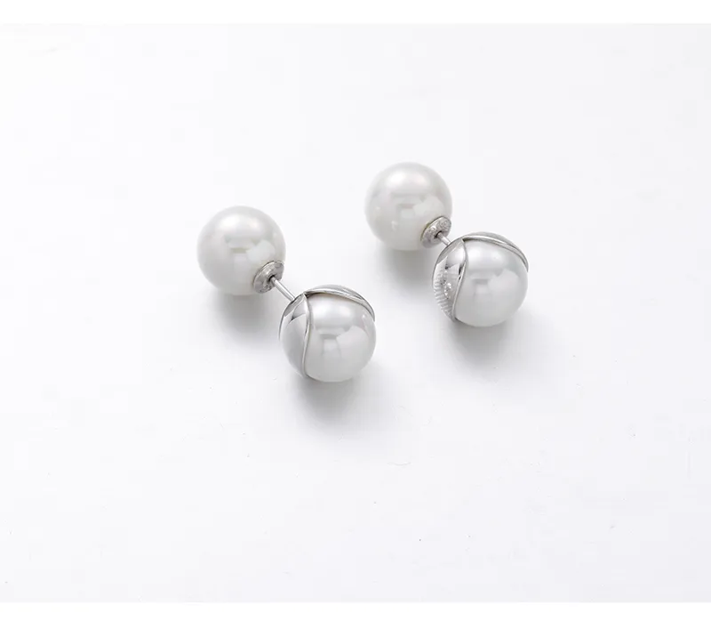 1 Pair White Gold Plated 925 Sterling Silver Pearl Solid Color Ear Studs display picture 5
