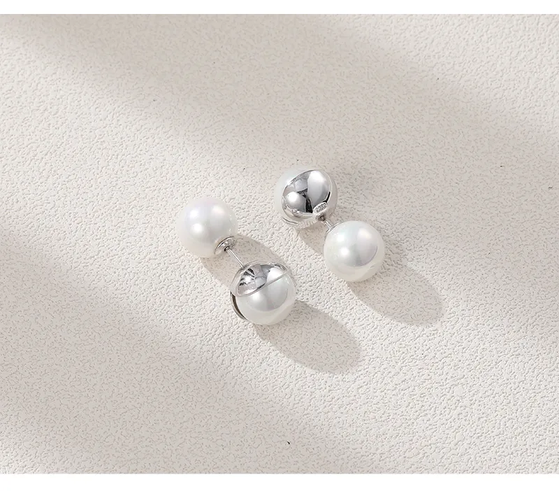 1 Pair White Gold Plated 925 Sterling Silver Pearl Solid Color Ear Studs display picture 7