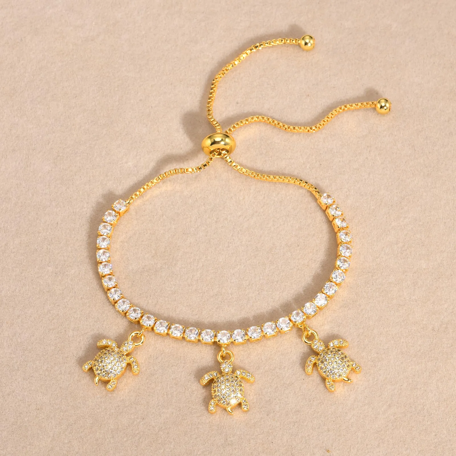 Copper 18K Gold Plated Cute Beach Shiny Inlay Animal Heart Shape Flower Zircon Bracelets display picture 6